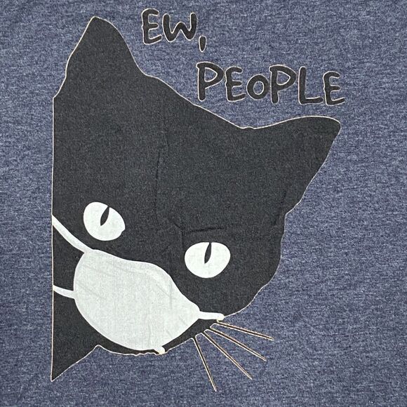 EW PEOPLE Women’s Size Large Graphic Tee FUNNY Kitten Cat On Blue T-shirt - Picture 1 of 6
